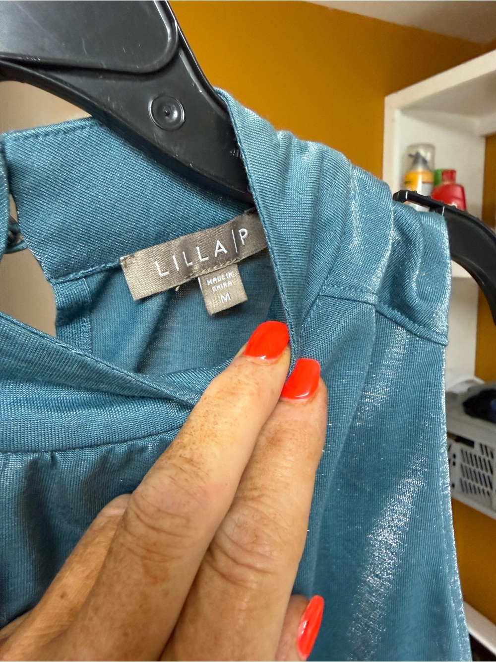 Lilla‎ P Teal Shimmery Mock Neck Tank - Picture 8 of 8